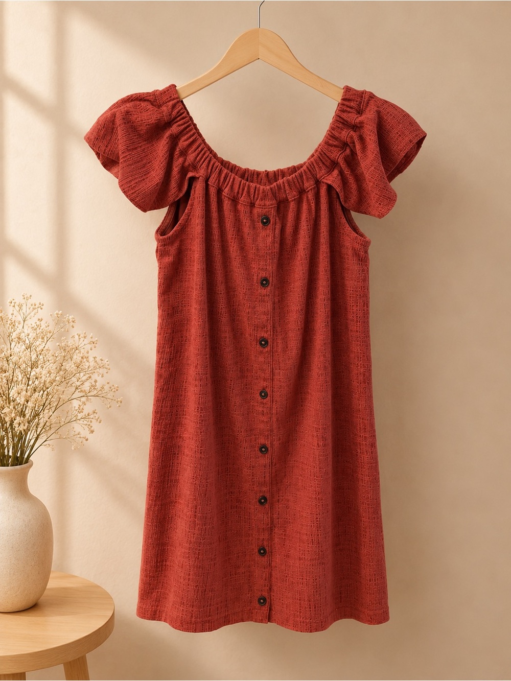 Madewell Rust Red Button-Front Mini Dress